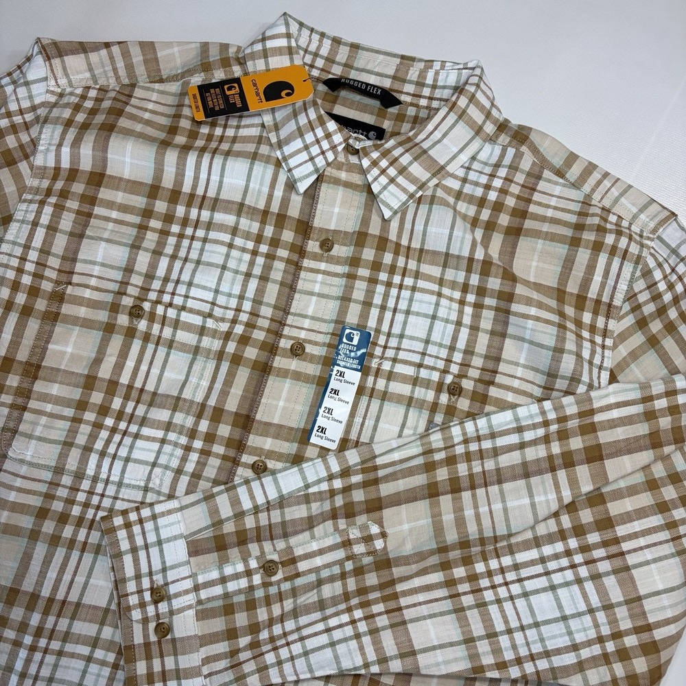 Carhartt Rugged Flex‎ Plaid Shirt Mens 2XL Relaxed Fit Button Up Workwear NWT